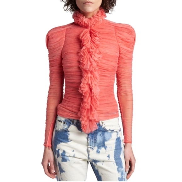 NWT TOM FORD Ruched Ruffle Silk Blouse Coral – Needs Repair